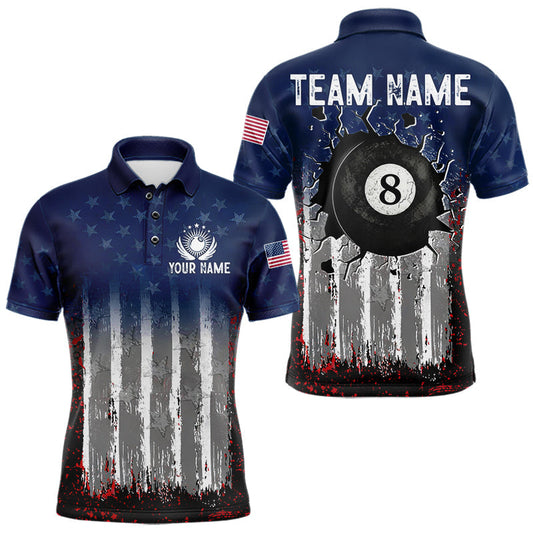Maxcorners American Flag Cracked 8 Ball Billiard Pool Shirt For Men Custom Grunge Patriotic Billiard Team Jersey