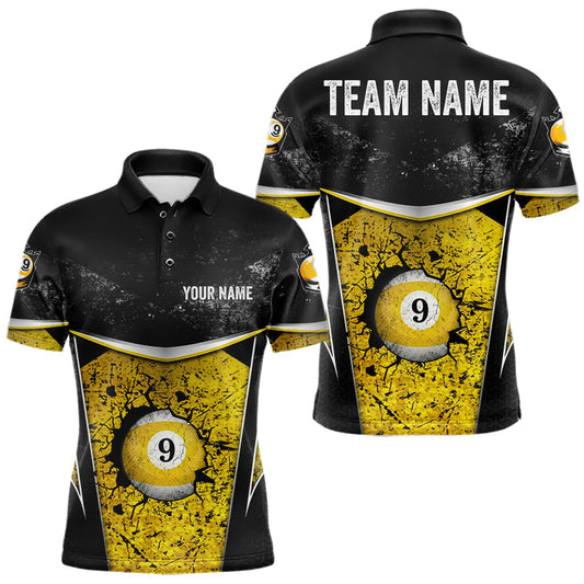 Maxcorners Black And Yellow Grunge Cracked 9 Ball Billiard Pool Shirt For Men Custom 9 Ball Billiard Team Jersey