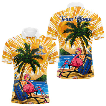 Maxcorners Funny Flamingo Mens Golf Polo Shirt Custom Summer Tropical Golf Team Clothing Golf Gifts LM1705