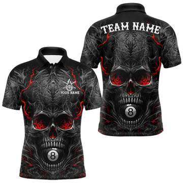 Maxcorners Black And Red Flaming Skull Billiard Pool Team Jersey Custom Skull 8 Ball Billiard Shirt For Men