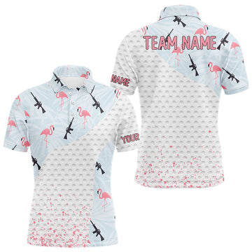 Maxcorners Funny Rifle & Flamingo Polo Shirt Mens Golf Polo Shirts Custom White Ball Pattern Golf Clothes LM1903