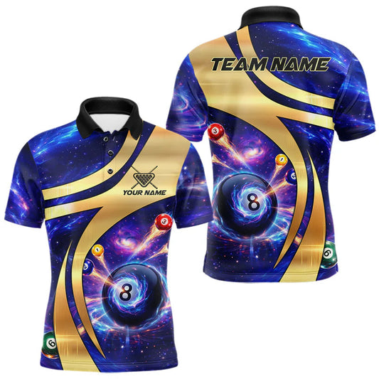 Maxcorners Purple Galaxy Pool 8 Ball Billiard Shirt For Men Personalized Multicolor Light Billiard Apparel LM1903