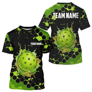 Maxcorners Custom Green Splatter Hexagon Pickleball Shirts For Men, Watering Pickleball Ball Team Outfit LM1904