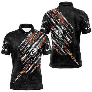 Maxcorners Custom Red Fire Flames Billiard 8 Ball Pool Shirt For Men Billiard Team Polo Quarter-Zip Jersey