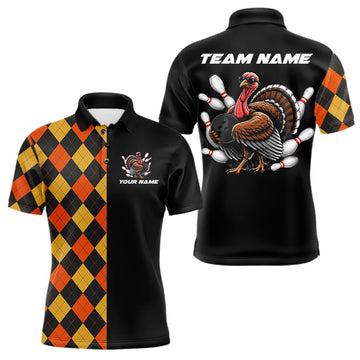 Maxcorners Custom Funny Turkey Retro Bowling Team Shirts For Men Thanksgiving Bowling Tournament Outfits