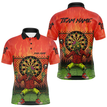 Maxcorners Custom Green & Orange Funny Zombie Dartboard Dart Men Polo Jerseys Funny Dart Shirts LM2603