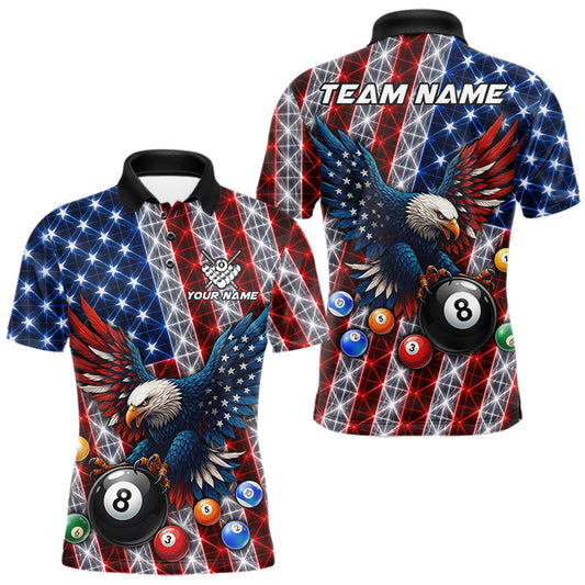 Maxcorners Lightning Thunder US Flag Mens Billiard Polo Shirts Custom Eagle 8 Ball Billiard Team Apparel