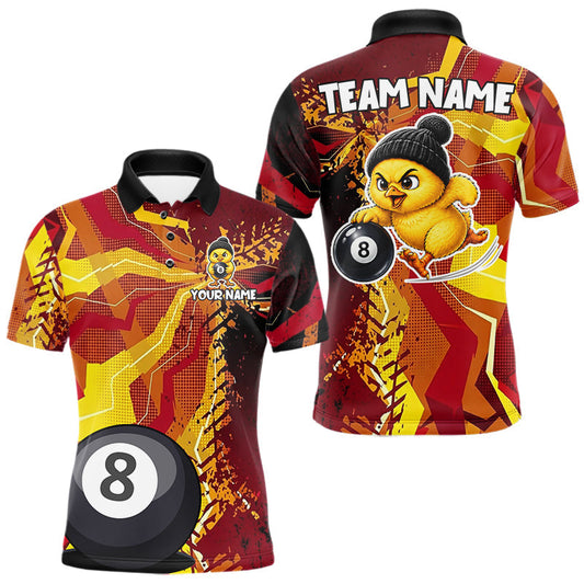 Maxcorners Yellow And Red Splatter 8 Ball Pool Billiard Shirts For Men Custom Funny Duck Billiard Team Apparel