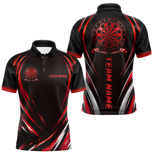 Maxcorners Black And Red Thunder Darts Custom Dart Polo Quarter-Zip Shirts For Men Hexagon Dart Team Jersey LM0410