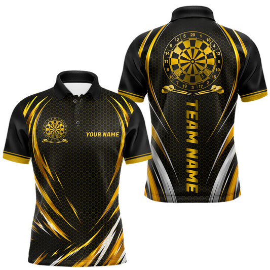 Maxcorners Black And Gold Thunder Darts Custom Dart Polo Quarter-Zip Shirts For Men Hexagon Dart Team Jersey LM0410