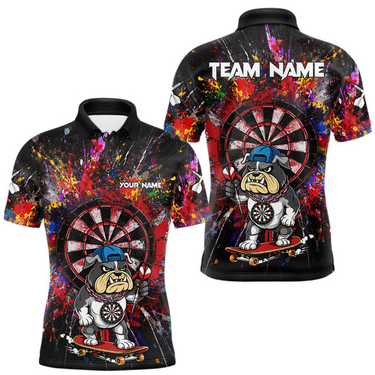 Maxcorners Multi-Color Splatter Funny Bulldog Custom Men Darts Polo League Shirts Dart Team Jerseys