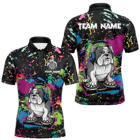 Maxcorners Colorful Paint Funny Dj Music Bulldog Custom Men Darts Polo Shirts Dart League Jerseys