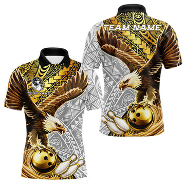 Maxcorners Black And Gold Tribal Bowling Jersey For Men Custom Eagle Tribal Team Shirts Bowling League