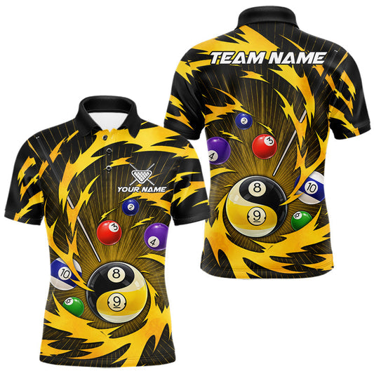Maxcorners Yellow Tornado Yin Yang Ball Mens Billiard Pool Shirts Custom 8 Ball And 9 Ball Billiard Team Jersey LM2405