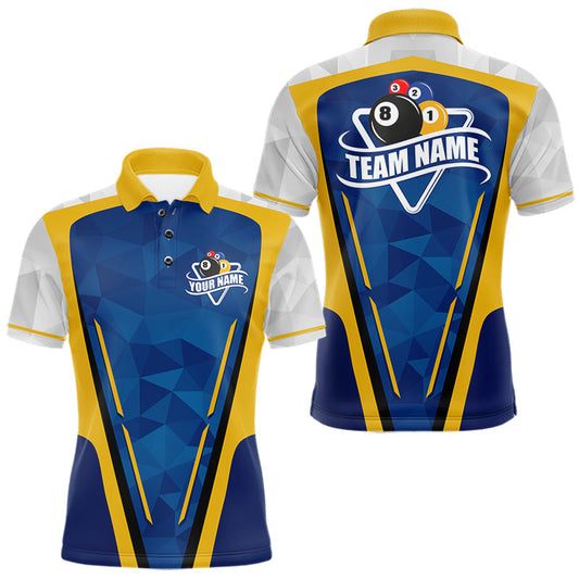 Maxcorners Yellow And Blue Geometric Mens Billiard Shirts Custom Polo & 1/4-Zip Billiard Team Jersey LM2405