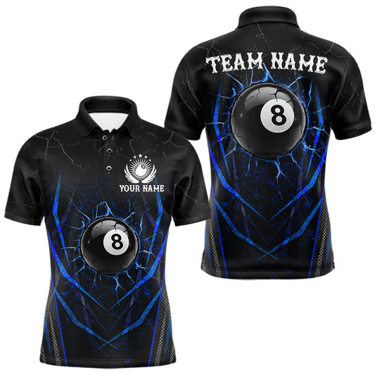 Maxcorners Black And Blue Broken Glass 8 Ball Mens Billiard Pool Shirts Custom Billiard Team Jersey LM2405