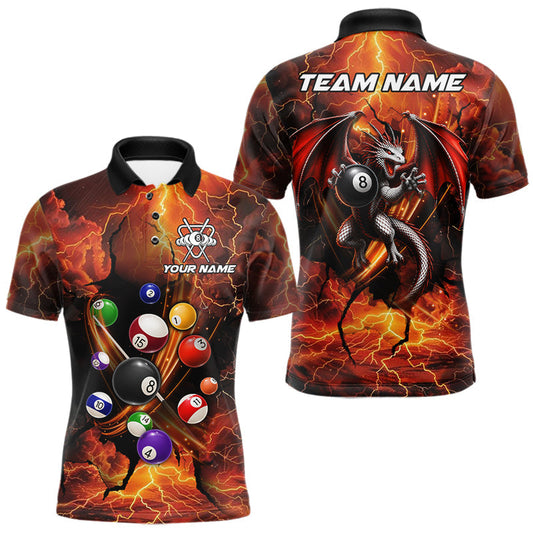 Maxcorners Dragon 8 Ball Cracked Thunder Lightning Billiard Shirts For Men Custom Billiard Team Jersey | Orange LM2405