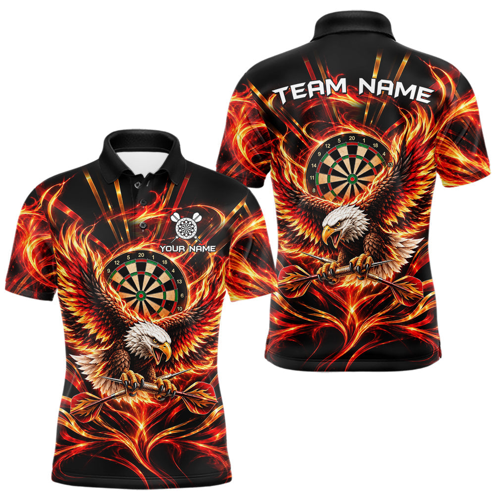 Maxcorners Personalized Flame Eagle Darts Polo 1/4-Zip Shirt For Men Red Fire Eagle Darts Team Jersey