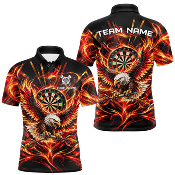 Maxcorners Personalized Flame Eagle Darts Polo 1/4-Zip Shirt For Men Red Fire Eagle Darts Team Jersey
