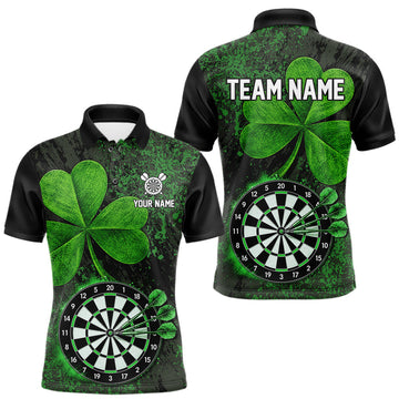Maxcorners Personalized Shamrock Grunge Darts Shirts For Men, Custom St Patrick Day Darts Team Shirts LM0410