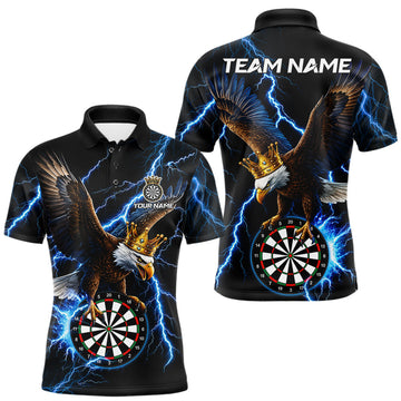 Maxcorners Thunder Gold Crown Eagle Darts Polo Quarter-Zip Shirt For Men Custom Blue Lightning Darts Team Jersey LM0410