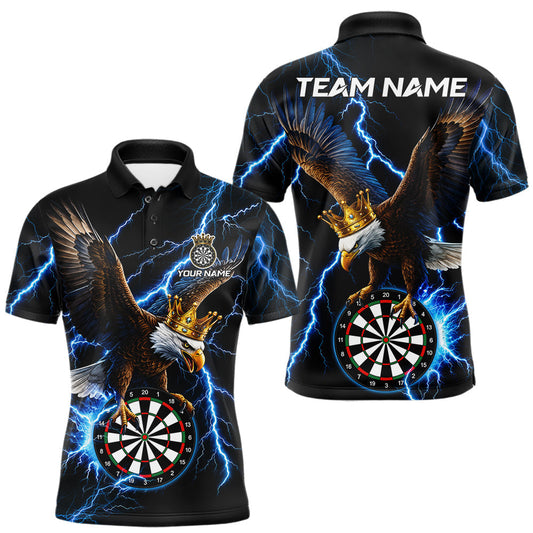Maxcorners Thunder Gold Crown Eagle Darts Polo Quarter-Zip Shirt For Men Custom Blue Lightning Darts Team Jersey LM0410