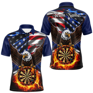 Maxcorners Custom Fire Flame Eagle Dart Shirt For Men American Flag Patriot Dart Polo Quarter-Zip Team Jersey LM0409