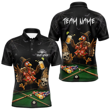 Maxcorners Funny Turkey Jumping With Beer Halloween Pool Billiard Shirt Custom Halloween Billiard Jersey For Men LM0409
