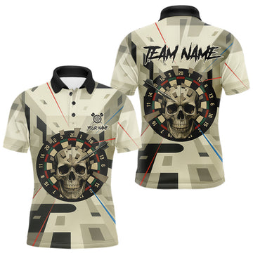 Maxcorners Geometric Dartboard Beige Skull Custom Mens Polo Dart Shirt Gifts For Dart Players LM2603