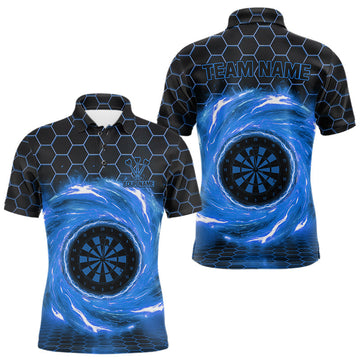Maxcorners Black & Blue Storm Lightning Dartboard Custom Mens Polo Dart Shirt Halftone Dart Jerseys LM2603