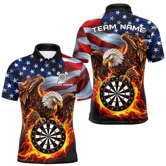 Maxcorners Custom Flame Eagle Patriotic Darts Shirt For Men Personalized US Flag Darts Team Jersey