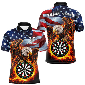 Maxcorners Custom Flame Eagle Patriotic Darts Shirt For Men Personalized US Flag Darts Team Jersey