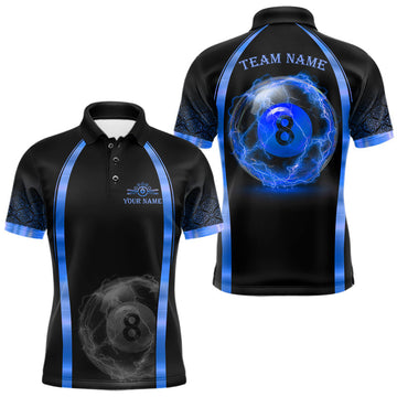 Maxcorners Black & Blue Thunder Lightning 8 Ball Pool Billiard Jerseys For Men
