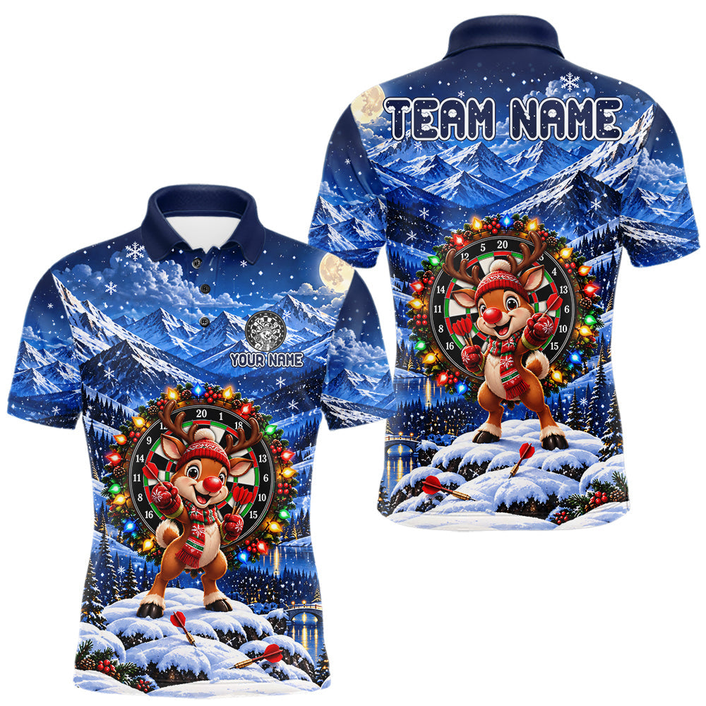Maxcorners Funny Reindeer Christmas Dart Jersey For Men Custom Xmas Darts Polo 1/4-Zip Team Shirt