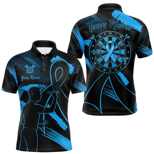 Maxcorners Custom Black & Blue Grunge Ribbon Dart Shirts For Men Prostate Cancer Awareness Darts Team Jersey