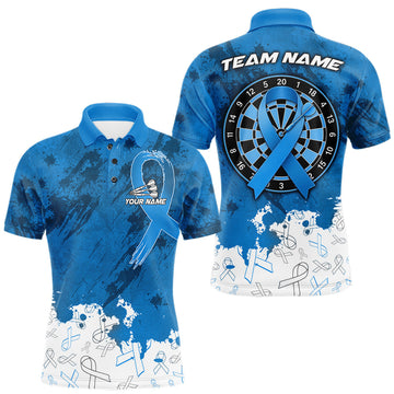 Maxcorners White & Blue Grunge Ribbons Pattern Prostate Cancer Dart Shirt For Men Custom Dart Team Jerseys