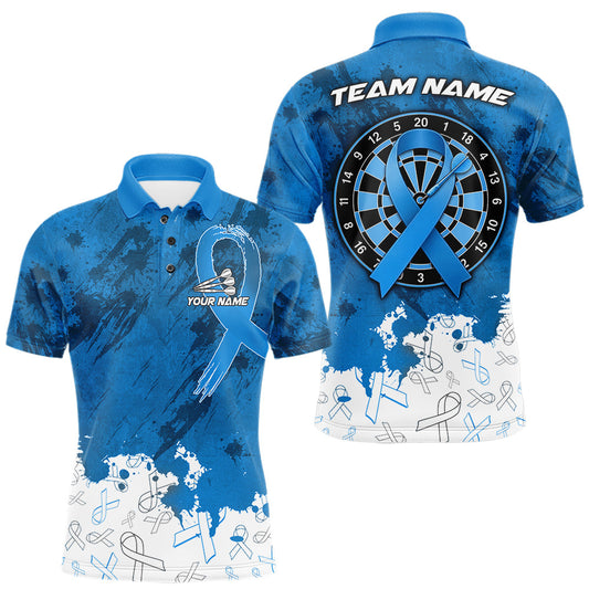 Maxcorners White & Blue Grunge Ribbons Pattern Prostate Cancer Dart Shirt For Men Custom Dart Team Jerseys