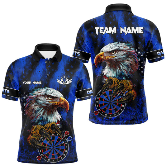 Maxcorners American Flag Eagle Men Darts Polo & 1/4-Zip Shirt Custom Patriotic Outfit Dart Team Jersey | Blue