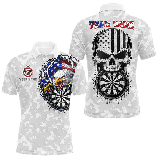 Maxcorners Personalized American Flag Skull Eagle Grey Camo Darts Shirts For Men Patriotic Darts Team Outfits