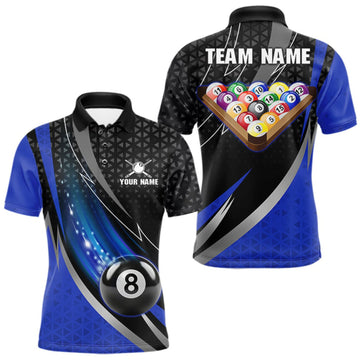 Maxcorners Blue & Black Geometric Pool Billiard Shirt For Men Custom Lightning 8 Ball Team Billiard Jersey LM0409