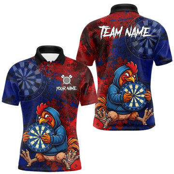 Maxcorners Blue And Red Grunge Funny Rooster Darts Shirt For Men