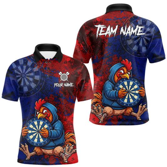 Maxcorners Blue And Red Grunge Funny Rooster Darts Shirt For Men