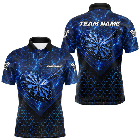 Maxcorners Blue Hexagon Pattern Thunder Lightning Mens Darts Shirt