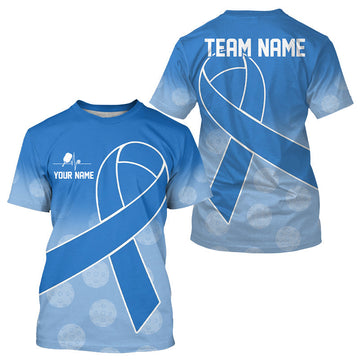 Maxcorners Blue Ribbon Pickleball T-Shirt For Men Custom Prostate Cancer Pickleball Personalized Gifts For Player LM0106
