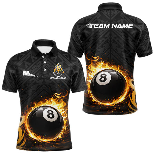 Maxcorners Yellow Tribal Flaming Pool 8 Ball Men Billiard Polo & 1/4-Zip Shirt Personalized Billiard Attire LM2901