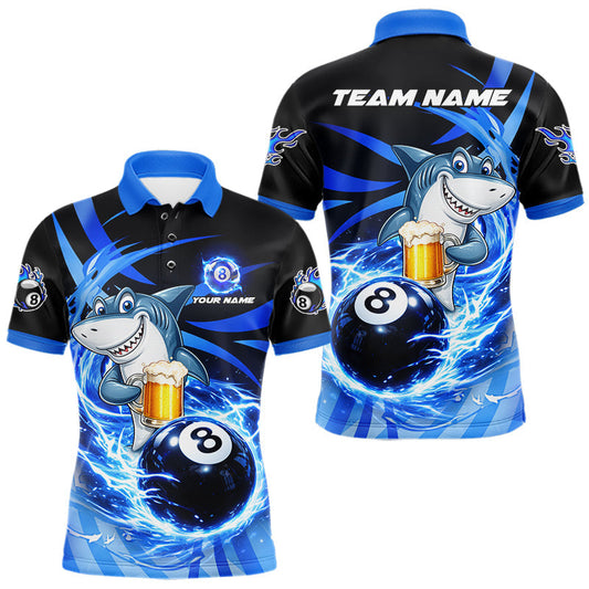 Maxcorners Thunder Lighting Blue 8 Ball Billiard Pool Shirt For Men Custom Funny Shark Billiard Team Appeal LM1904