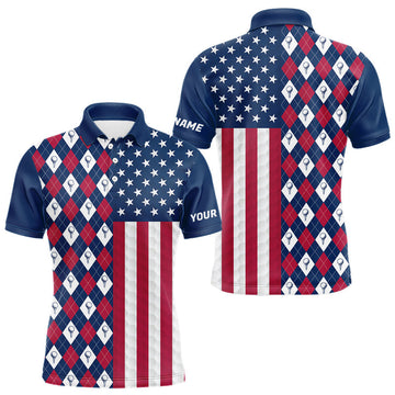 Maxcorners Mens Golf Polo Shirts American Flag Patriotic Custom Golf Ball Argyle Pattern Mens Golf Polos LM0106