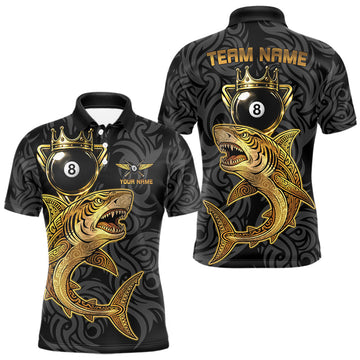 Maxcorners Gold 8 Ball Crown Men's Billiard Team Shirt Custom Shark Tribal Pool Billiard Jerseys LM0101