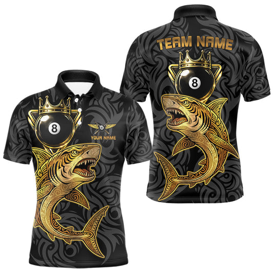 Maxcorners Gold 8 Ball Crown Men's Billiard Team Shirt Custom Shark Tribal Pool Billiard Jerseys LM0101