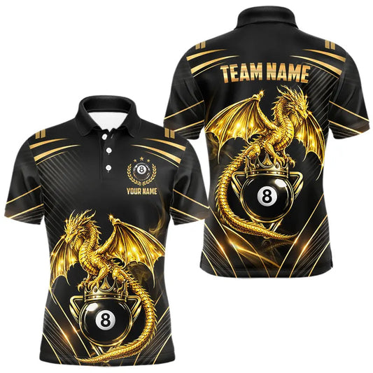 Maxcorners Black & Gold 8 Ball Crown Men's Billiard Team Shirt Custom Dragon Pool Billiard Jerseys LM0101